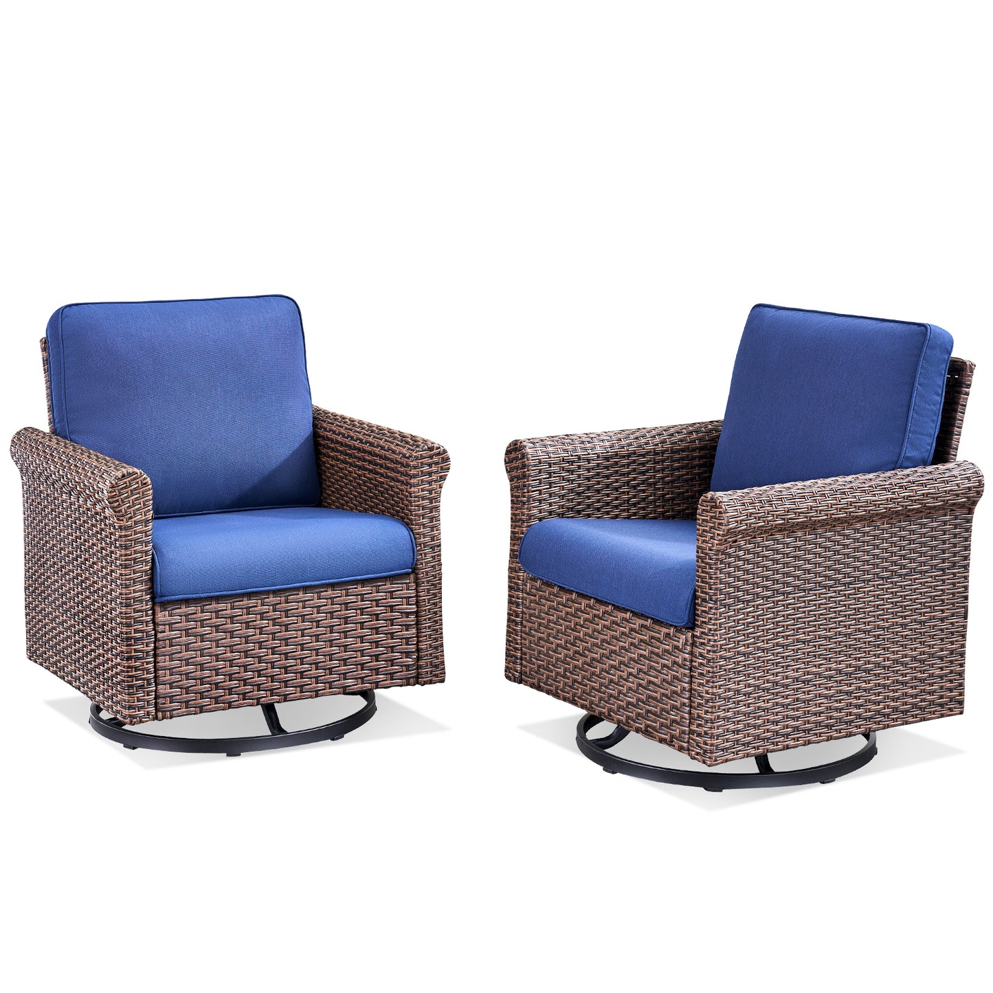 3-Piece Brown Wicker Patio Swivel Glider Outdoor Rocking Chairs with Side Table Olefin 4in. Thick Beige Cushions