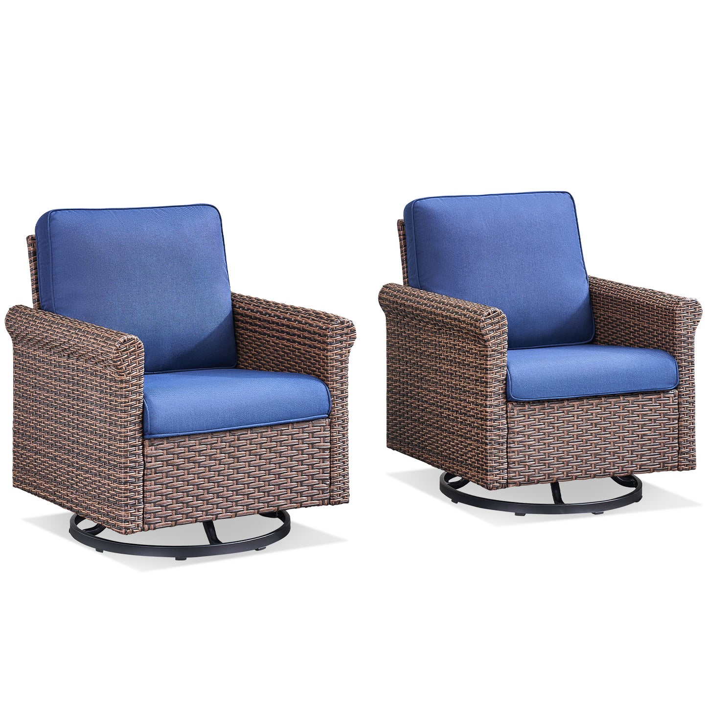 3-Piece Brown Wicker Patio Swivel Glider Outdoor Rocking Chairs with Side Table Olefin 4in. Thick Beige Cushions