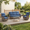 Gymojoy 5 Piece Patio Furniture Set High Back Outdoor Conversation Set with Sofa, Swivel Rocker Chairs, Side Table, Center Table and 6-inch Cushions