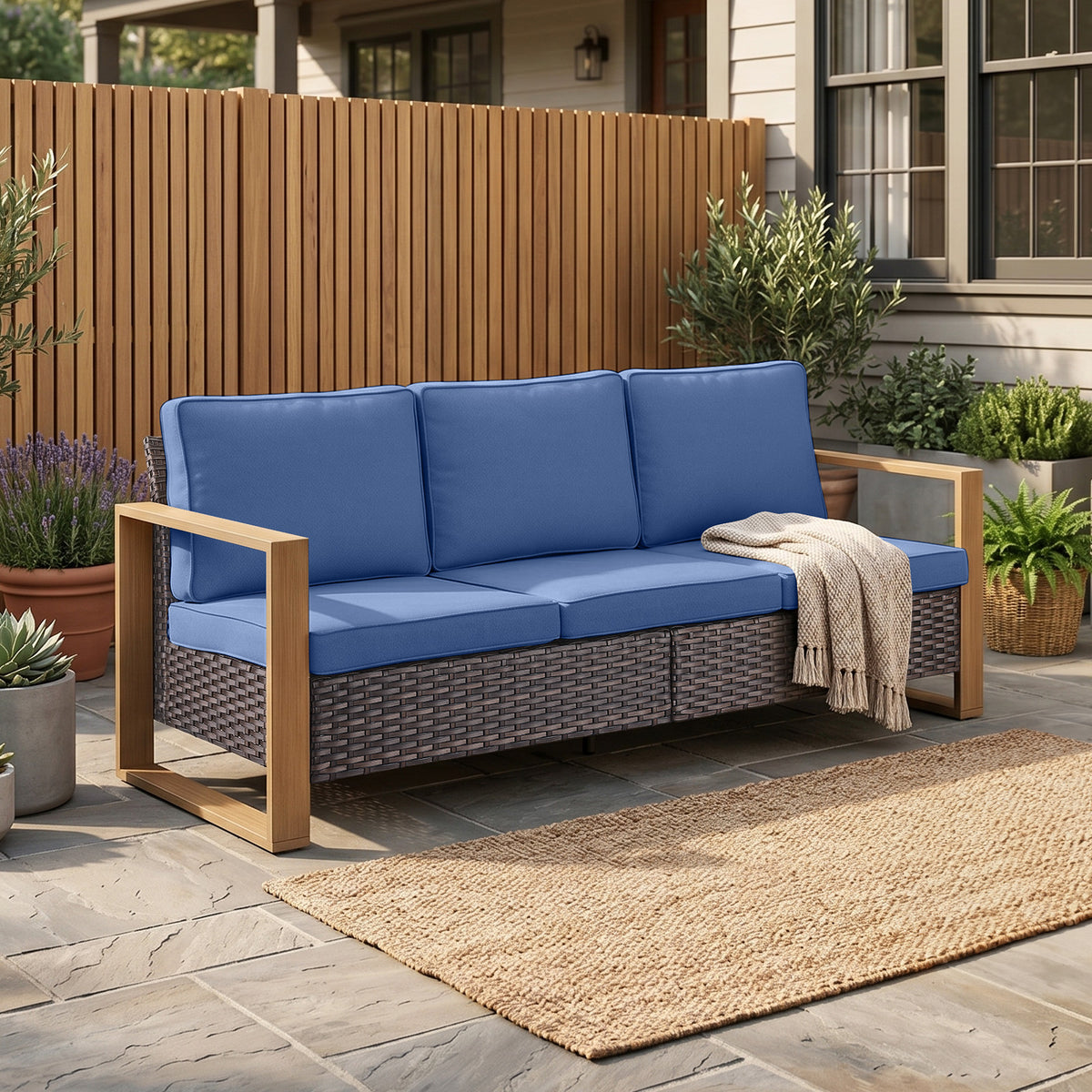 Gymojoy 3-Seater Wicker Patio Sofa Deep Seat Outdoor Rattan Couch