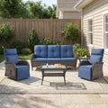 Gymojoy 5-Piece Patio Furniture Set with Swivel Recliner Chairs, Sofa and Coffee Table, Outdoor Wicker Patio Conversation Set with Adjustable Backrest & Footrest