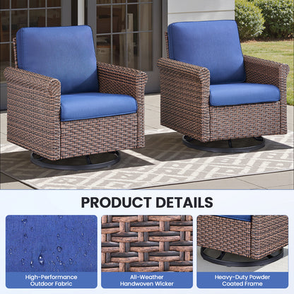 3-Piece Brown Wicker Patio Swivel Glider Outdoor Rocking Chairs with Side Table Olefin 4in. Thick Beige Cushions