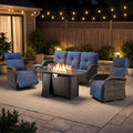 Gymojoy 5-Piece Wicker Patio Furniture Set with 43" Propane Fire Pit Table, Outdoor Swivel Recliner Chairs with Adjustable Backrest & Footrest