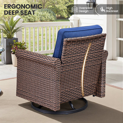 3-Piece Brown Wicker Patio Swivel Glider Outdoor Rocking Chairs with Side Table Olefin 4in. Thick Beige Cushions