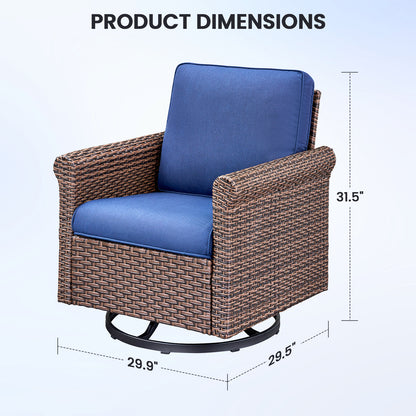 3-Piece Brown Wicker Patio Swivel Glider Outdoor Rocking Chairs with Side Table Olefin 4in. Thick Beige Cushions