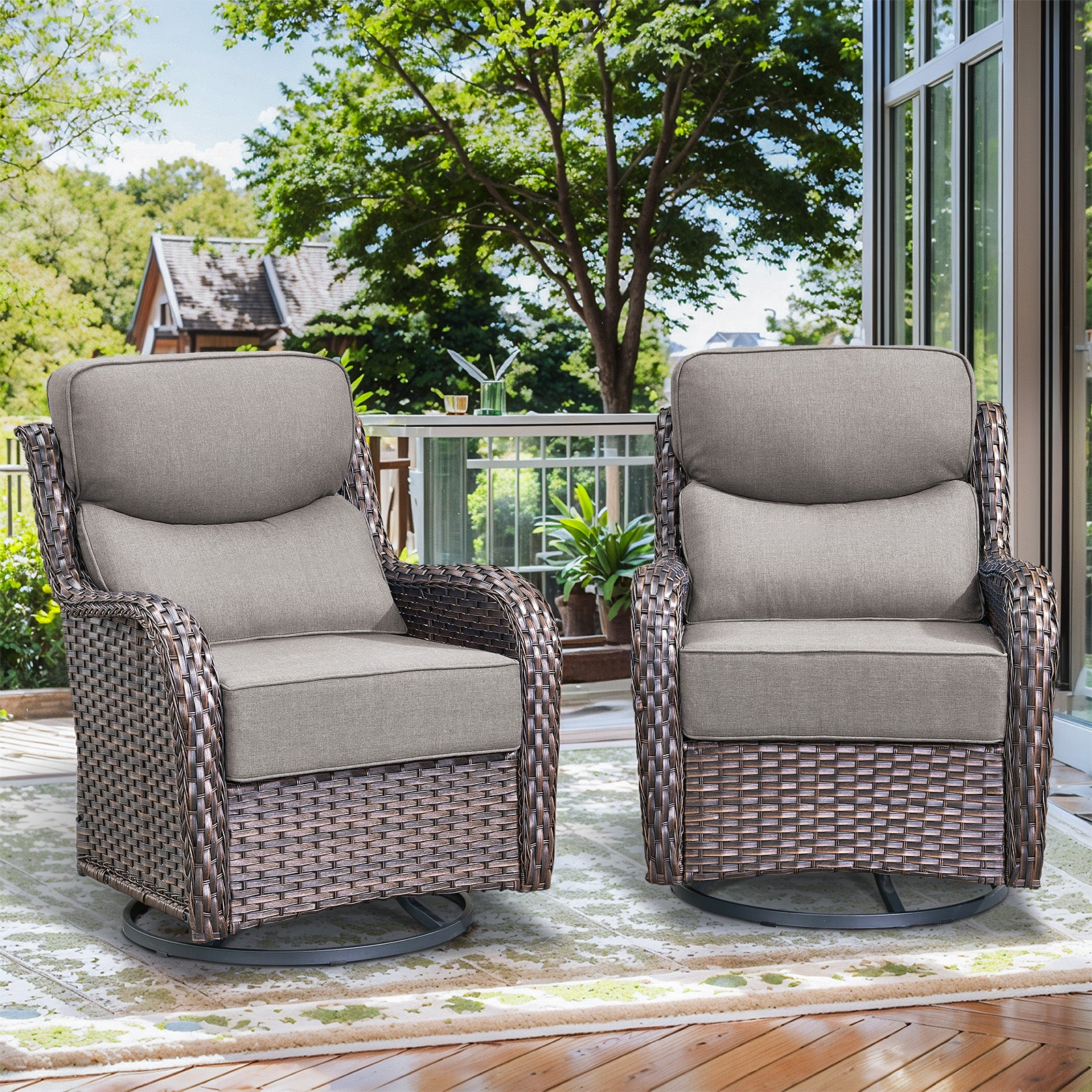 Gymojoy High Back Patio Swivel Rocking Patio Chairs, 2 PCS Wicker Outdoor Glider Chair with 6-inch Thick Cushion for Yard