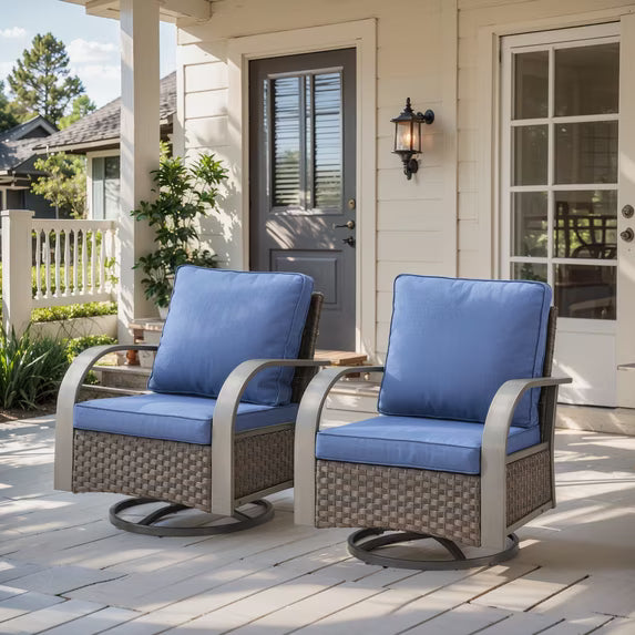 Gymojoy 2-Piece Outdoor Swivel Gliders, Patio Wicker Bistro Furniture Swivel Rocking Chair Set for Porch Balcony Backyard