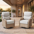 Gymojoy 2 Pieces Outdoor Patio Wicker Swivel Glider Rocker Chair with High Back Deep Seat and 6-inch Cushion, Beige