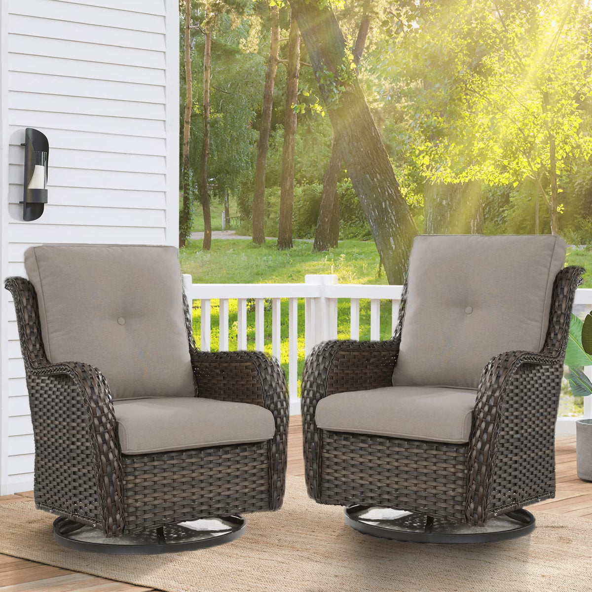 Gymojoy 2 Pieces Outdoor Wicker Swivel Rocker Patio Chair, Outdoor Swivel Gliders,Set of 2 with High Back, Deep Seat
