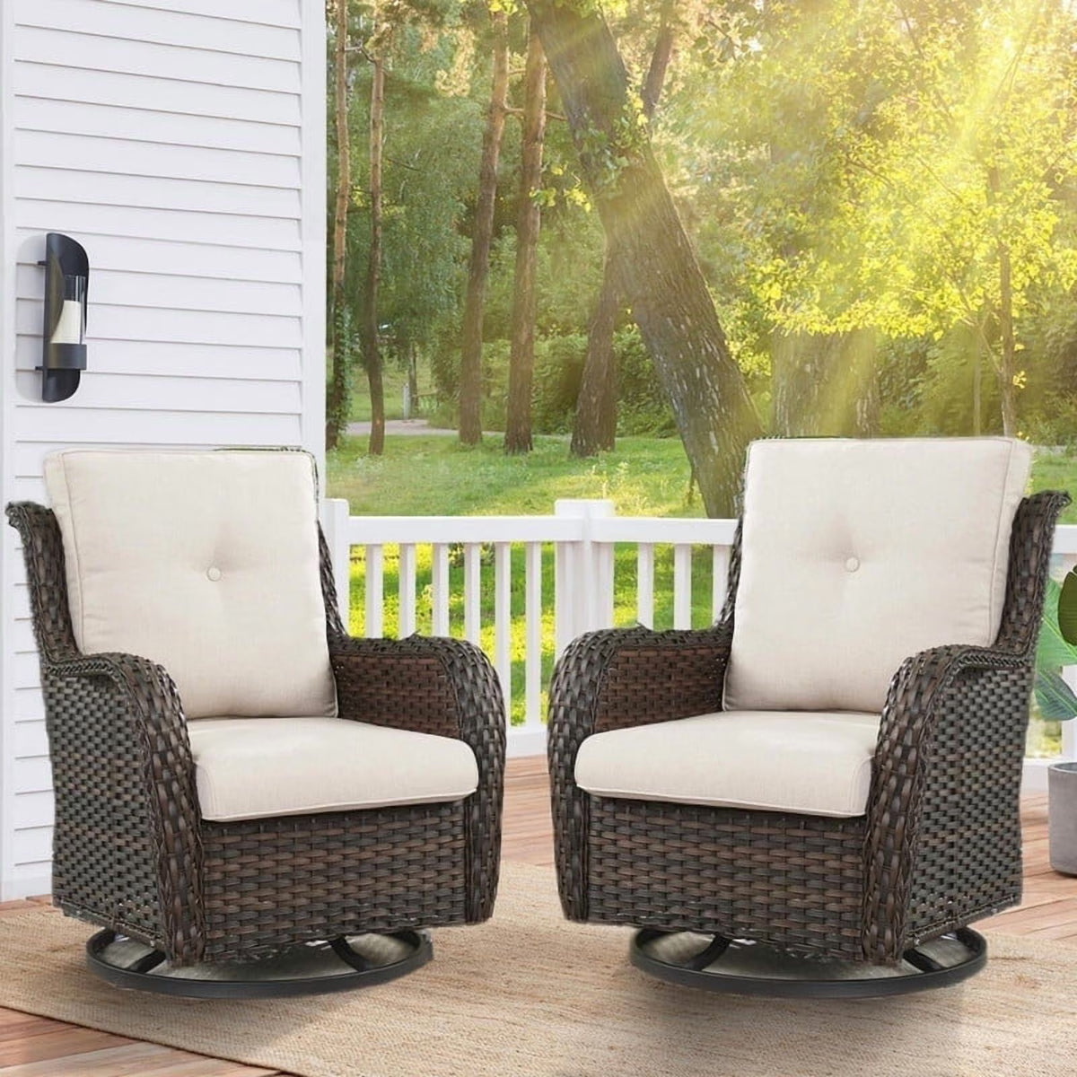 Gymojoy 2 Pieces Outdoor Wicker Swivel Rocker Patio Chair, Outdoor Swivel Gliders,Set of 2 with High Back, Deep Seat