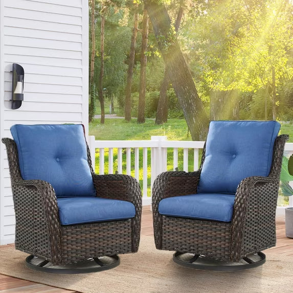 Gymojoy 2 Pieces Outdoor Wicker Swivel Rocker Patio Chair, Outdoor Swivel Gliders,Set of 2 with High Back, Deep Seat