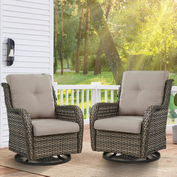 Gymojoy 2 Pieces Outdoor Wicker Swivel Rocker Patio Chair, Outdoor Swivel Gliders,Set of 2 with High Back, Deep Seat