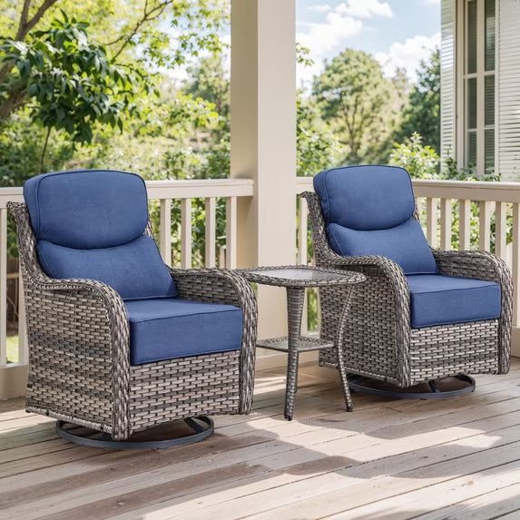 Gymojoy 3 Pieces Patio Furniture Set, Outdoor Swivel Glider Rocker, Wicker Patio Bistro Set with Rocking Chair, 6-inch Thick Cushions and Side Table for Porch