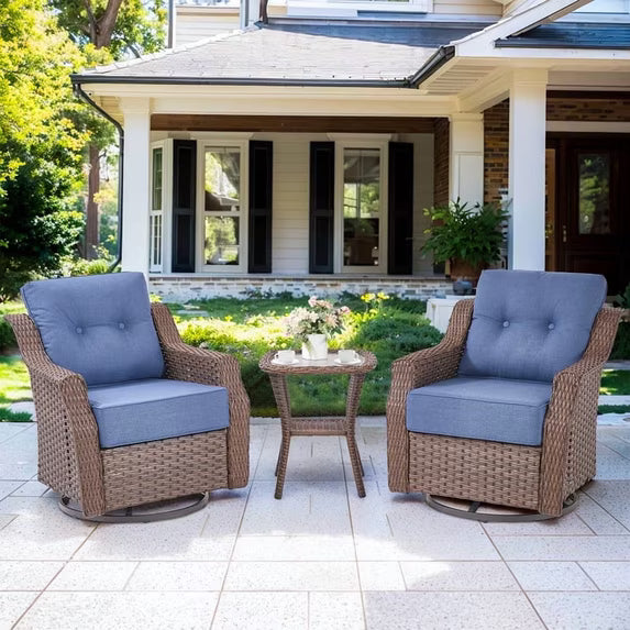 Gymojoy 3 Pieces Outdoor Swivel Rocker Patio Chairs, Wicker Patio Bistro Set with 2 Rocking Chairs and 1 Side Table, Patio Furniture Set with 6-inch.Thickened Cushions for Porch, Backyard