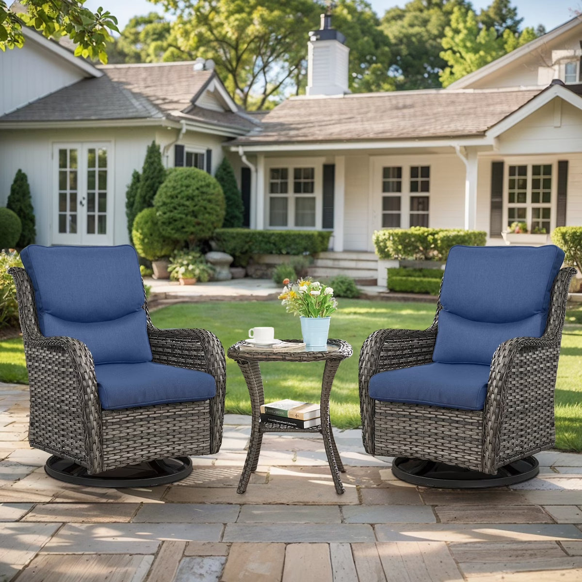 Gymojoy 3 Pieces Patio Furniture Set, Outdoor Swivel Gliders Rocker, Wicker Patio Bistro Set with Rattan Rocking Chair for Backyard,Porch