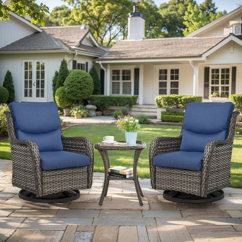 Gymojoy 3 Pieces Patio Furniture Set, Outdoor Swivel Gliders Rocker, Wicker Patio Bistro Set with Rattan Rocking Chair for Backyard,Porch