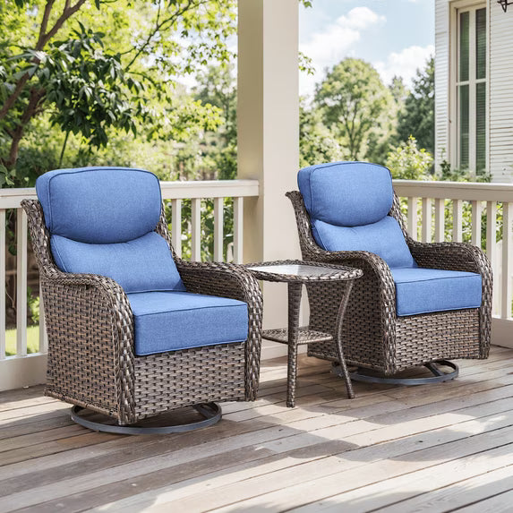 Gymojoy 3 Pieces Patio Furniture Set, Outdoor Swivel Glider Rocker, Wicker Patio Bistro Set with Rocking Chair, 6-inch Thick Cushions and Side Table for Porch