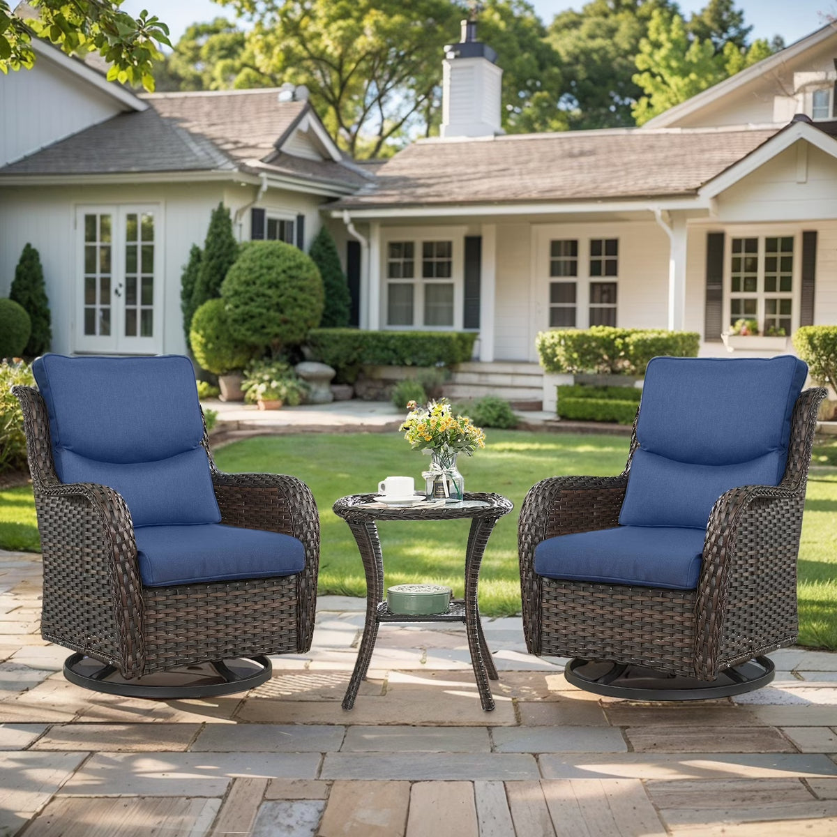 Gymojoy 3 Pieces Patio Furniture Set, Outdoor Swivel Gliders Rocker, Wicker Patio Bistro Set with Rattan Rocking Chair for Backyard,Porch