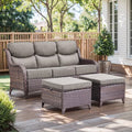 Gymojoy 3-Seat Patio Wicker Sofa Outdoor Rattan Couch Furniture Steel Frame with 6 in. Cushions and Ottoman for Porch Deck Garden