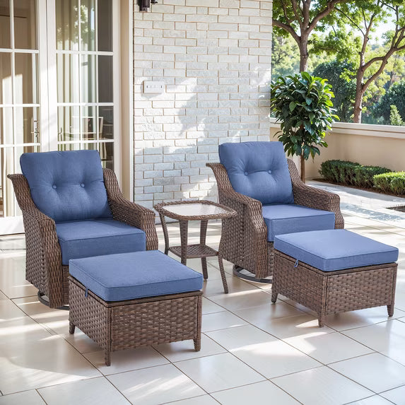 Gymojoy 5-Piece Outdoor Furniture Set, Patio Steel All-Weather Wicker Conversation Set, with Side Table & Ottomans
