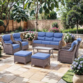 Gymojoy 8 Pieces Wicker Patio Conversations Sets, Patio Swivel Glider Chair with 6 inch Thick Cushions for Garden, Poolside, Backyard