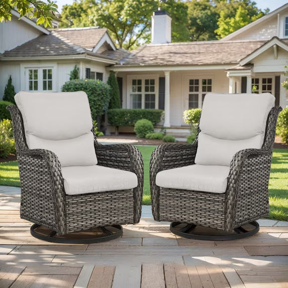 Gymojoy High Back Outdoor Rocking Chairs Set of 2, All Weather Swivel Patio Glider Chairs, Garden Outdoor Furniture Set for Backyard Deck