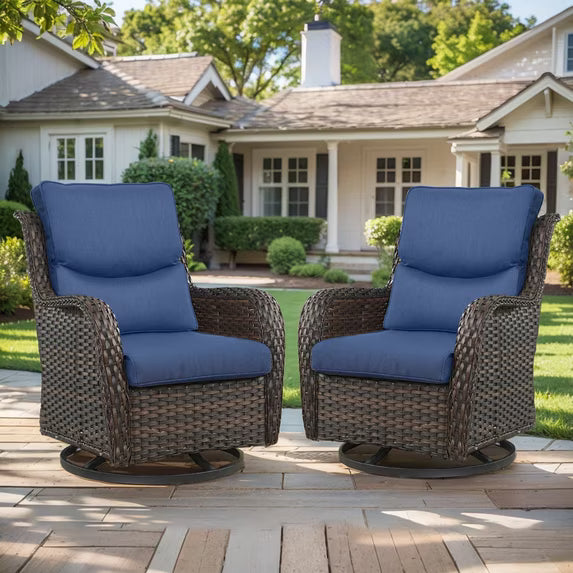 Gymojoy Outdoor Rocking Chair Set of 2, All Weather Wicker Patio Furniture Set Outdoor Swivel Glider Chair Sets of 2 with Deep Seat