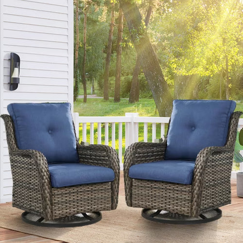 Gymojoy 2 Pieces Outdoor Wicker Swivel Rocker Patio Chair, Outdoor Swivel Gliders,Set of 2 with High Back, Deep Seat