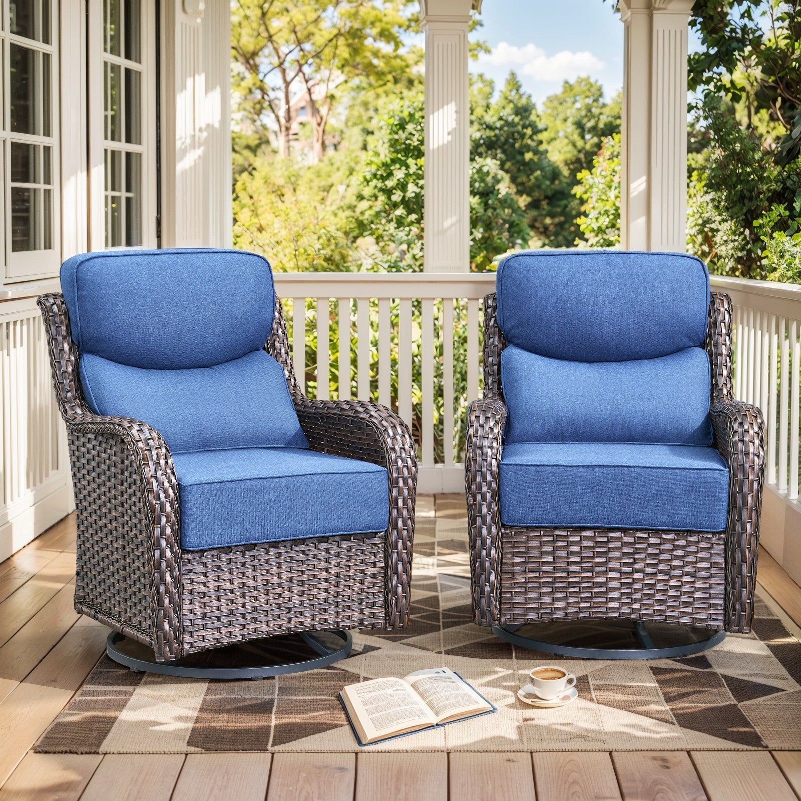 Gymojoy High Back Patio Swivel Rocking Patio Chairs, 2 PCS Wicker Outdoor Glider Chair with 6-inch Thick Cushion for Yard