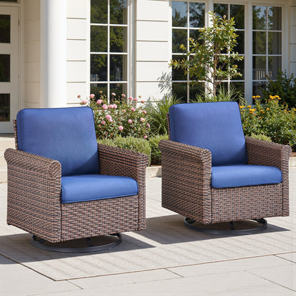 3-Piece Brown Wicker Patio Swivel Glider Outdoor Rocking Chairs with Side Table Olefin 4in. Thick Beige Cushions