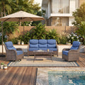Gymojoy 4-Piece High Back Wicker Patio Outdoor Furniture Set with Sofa, Swivel Chairs, Coffee Table & 6" Cushions