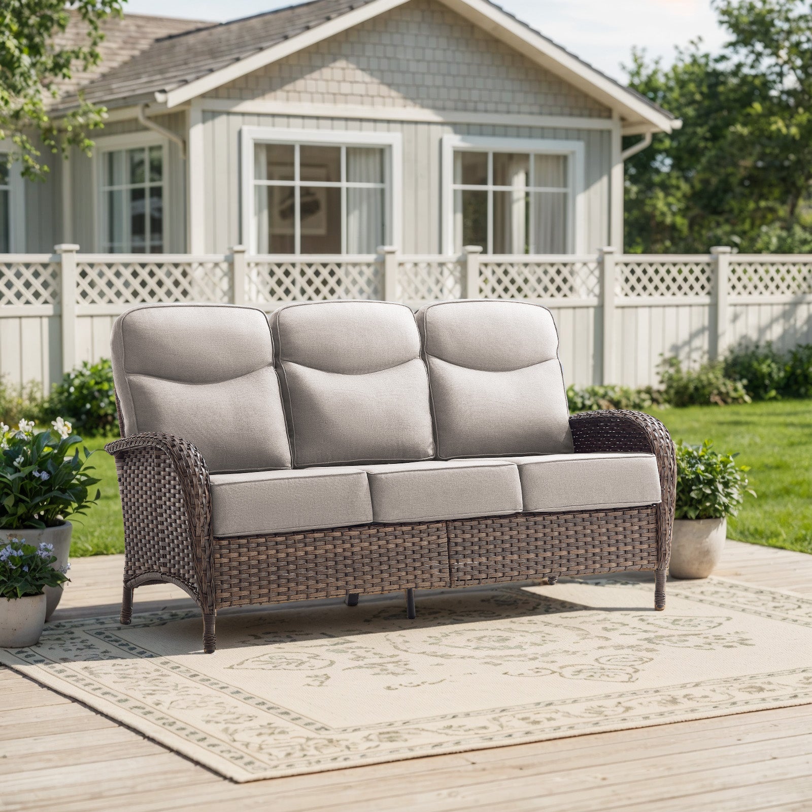 Gymojoy Wicker Outdoor Sofa High Back Rattan Patio Couch with 6-inch Thick Cushions