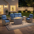 Gymojoy 5 Piece Patio Fire Pit Set with High Back Swivel Rocker Chairs, Sofa and Side Table, Outdoor Conversation Set with 6-inch Cushions
