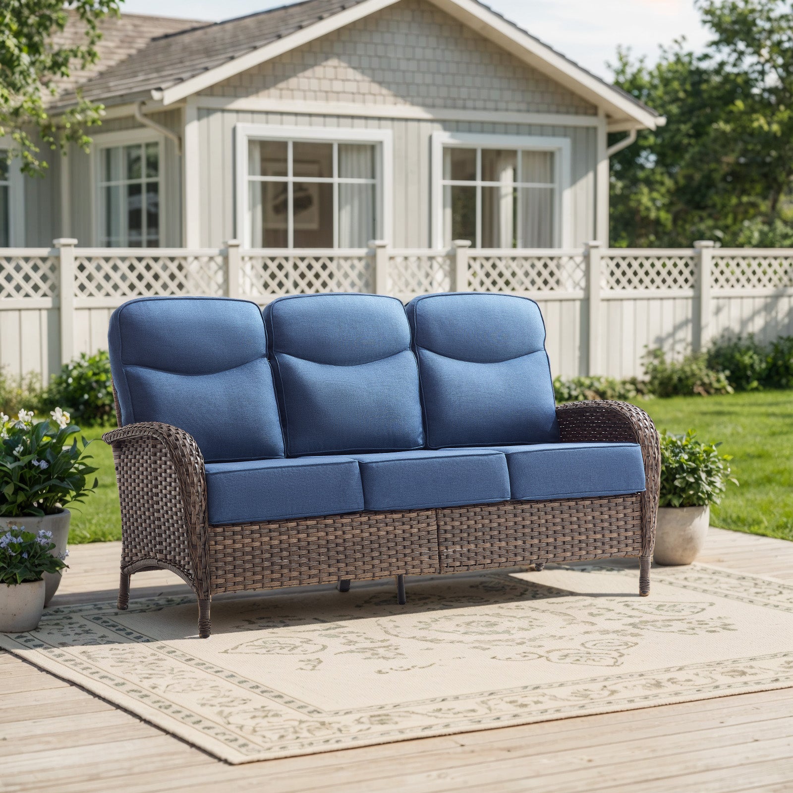 Gymojoy Wicker Outdoor Sofa High Back Rattan Patio Couch with 6-inch Thick Cushions