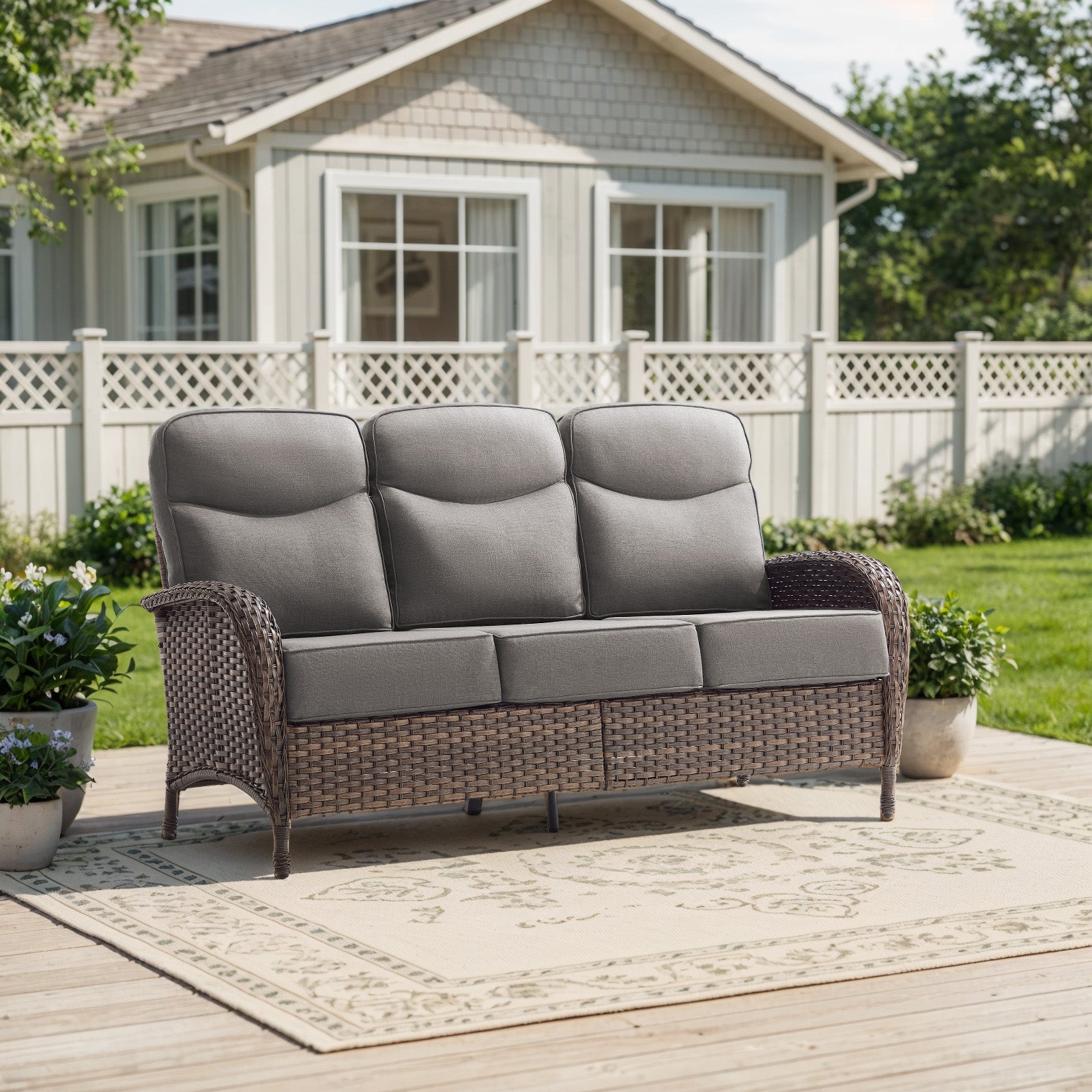 Gymojoy Wicker Outdoor Sofa High Back Rattan Patio Couch with 6-inch Thick Cushions
