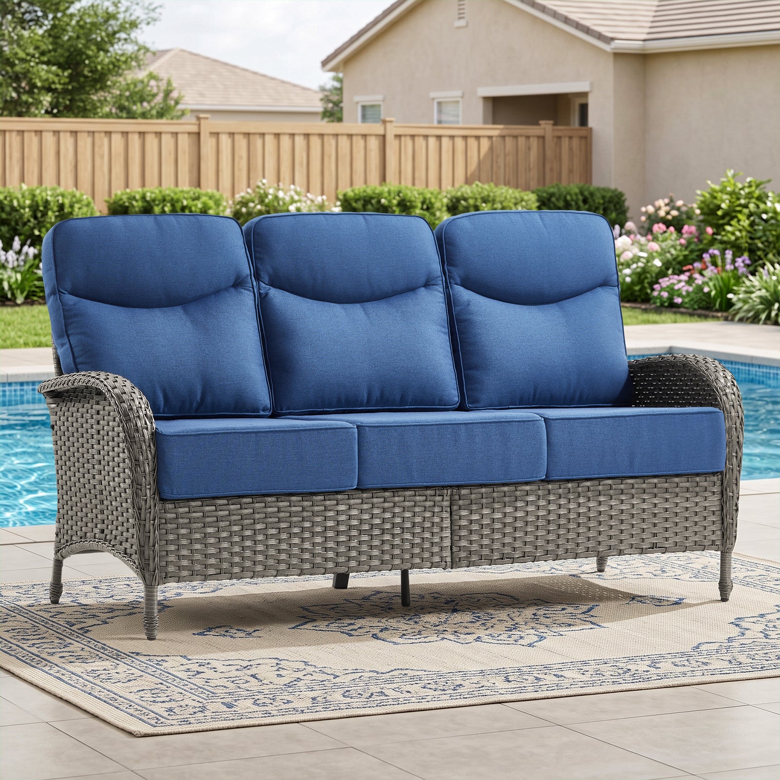 Gymojoy Wicker Outdoor Sofa High Back Rattan Patio Couch with 6-inch Thick Cushions