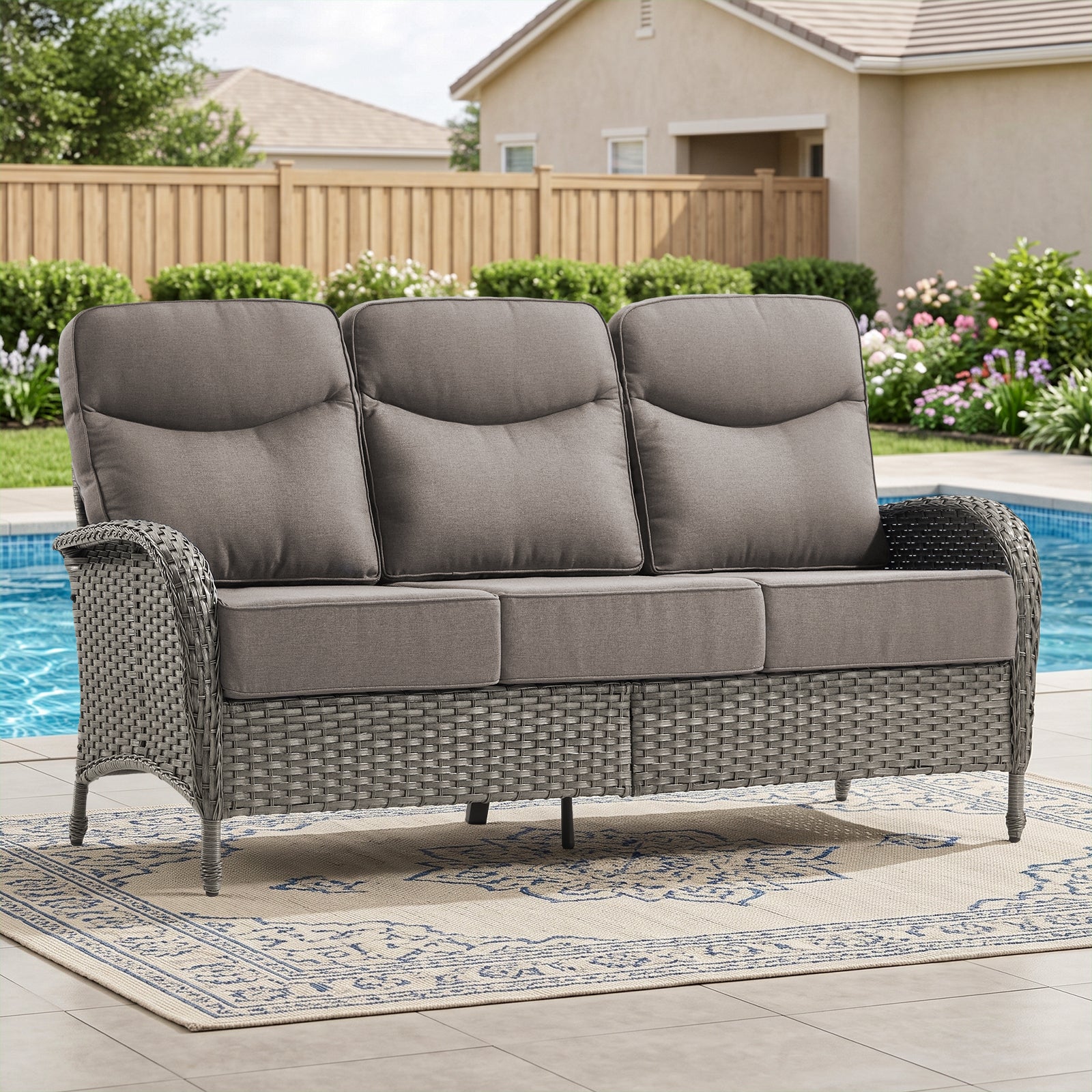 Gymojoy Wicker Outdoor Sofa High Back Rattan Patio Couch with 6-inch Thick Cushions