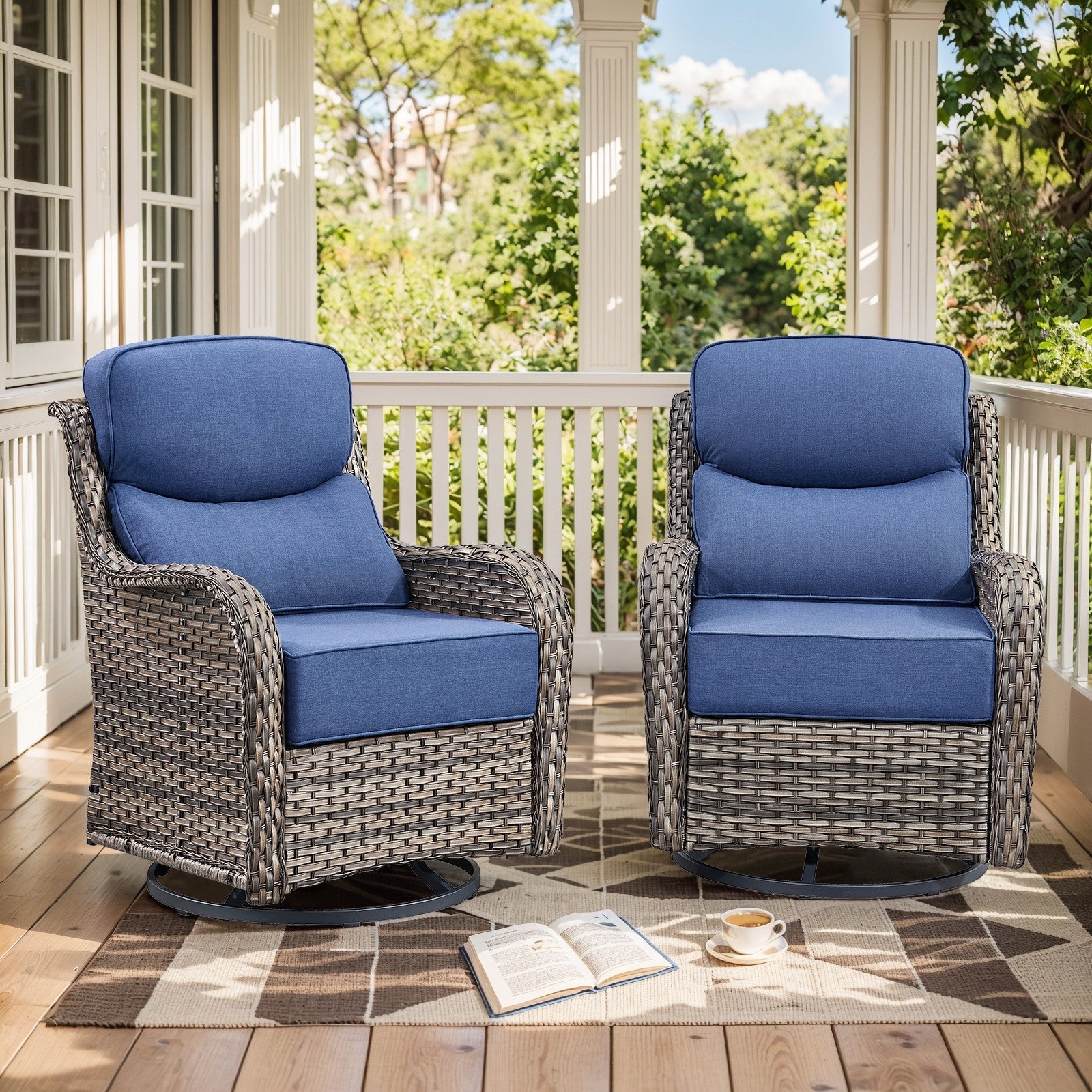 Gymojoy High Back Patio Swivel Rocking Patio Chairs, 2 PCS Wicker Outdoor Glider Chair with 6-inch Thick Cushion for Yard